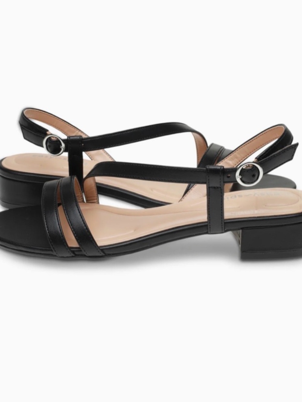 Easy Spirit Glenni Black Strappy Low Block Heel Slingbacks